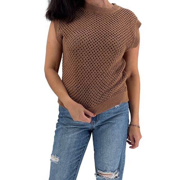 SANCTUARY Top Size XS NEW Knit Sweater Cap Sleeve Open Knit Deep Sienna Brown - Picture 1 of 7